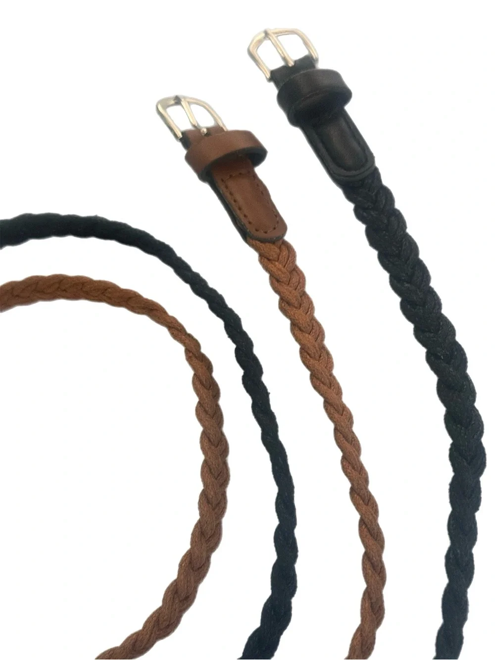 Kids Braided Skinny Belt Set - Black & Brown
